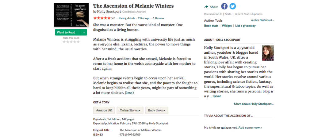 Screenshot of The Ascension of Melanie Winters on Goodreads