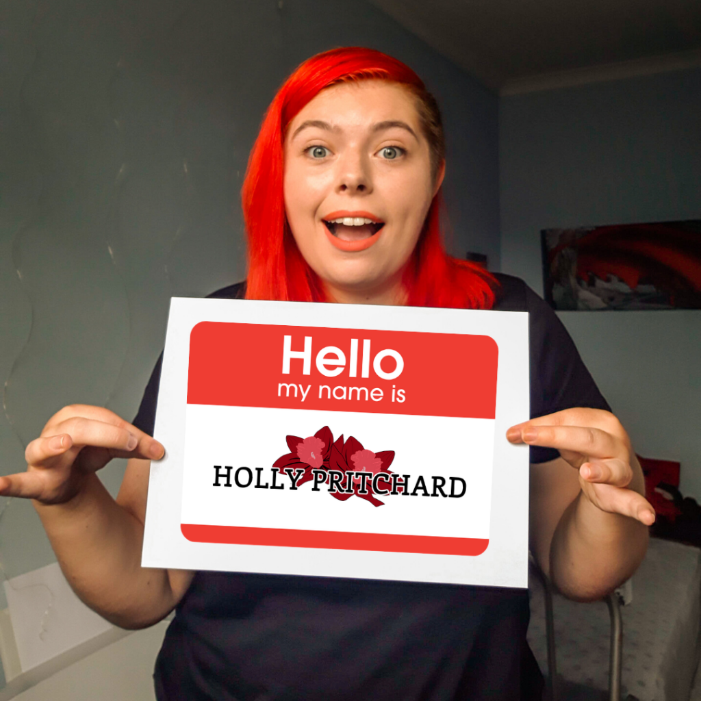 Holly with her new name sign